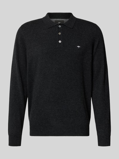 Fynch-Hatton Poloshirt van een mix van merinowol en kasjmier met labelstitching Antraciet - 2