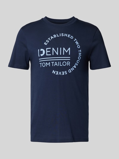 Tom Tailor Denim Regular Fit T-Shirt mit großem Label-Schriftzug Dunkelblau 2