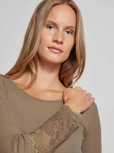 Fransa Shirt met lange mouwen en kant, model 'hizamond' Taupe - 3