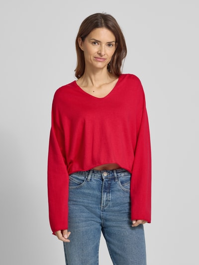 Drykorn Sweter z dzianiny o kroju relaxed fit z dekoltem w serek model ‘SOMAIJA’ Mocnoróżowy 4