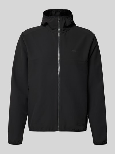 Produktfoto, czarna kurtka treningowa z kapturem, proste linie, gładka tekstura, Regular Fit Trainingsjacke mit Kapuze Modell 'LW_COMMUTERPRO' von BOSS Green
