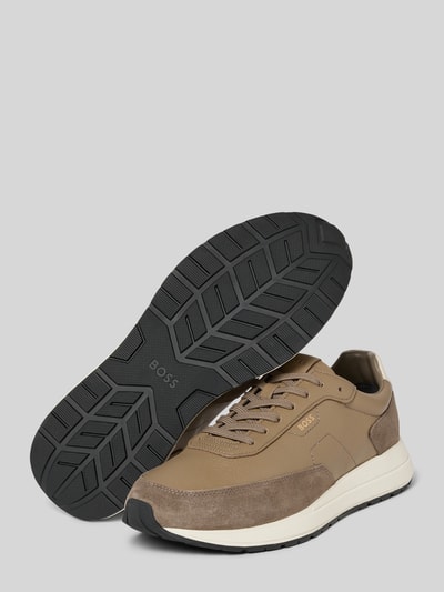 BOSS Lage sneakers van echt leer, model 'VINSTON' Taupe - 4