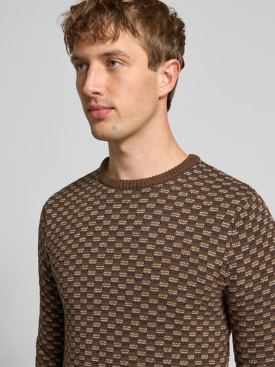 Blend Gebreide pullover met ribboorden, model 'BALEN' Donkerbruin - 3