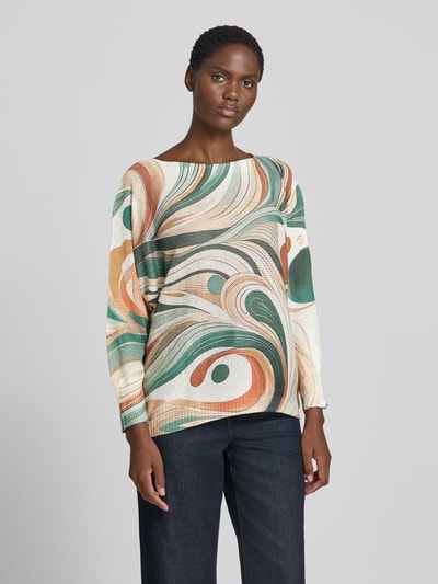 Apricot Strickpullover aus Viskose-Mix im Allover-Look Gruen 4