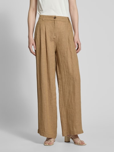 Christian Berg Woman Wide Leg Leinenhose mit Bundfalten Mud 4