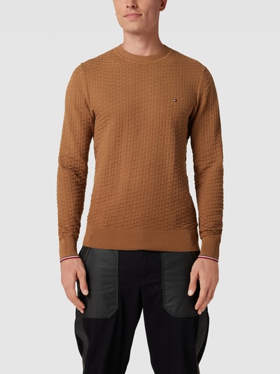 Tommy Hilfiger Sweter z dzianiny ze strukturalnym wzorem model ‘EXAGGERATED’ Camel 4