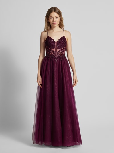 Luxuar Abendkleid mit Paillettenbesatz Pflaume 4