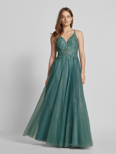 Luxuar Abendkleid mit Strasssteinbesatz Gruen 4