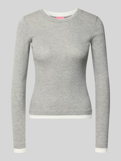 Produktfoto, Longsleeve mit Rundhalsausschnitt Modell 'HENNA' von JJXX, Baumwoll-Mix in Grau, Slim Fit, dezente Textur, Damen Longsleeve