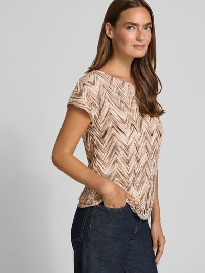 s.Oliver BLACK LABEL relaxed fit T-shirt met ajourpatroon Donkerbruin - 3