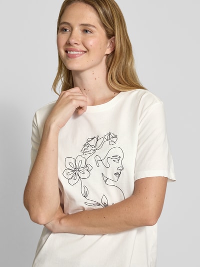 Vila T-shirt met motiefstitching, model 'SYBIL' Wit - 3