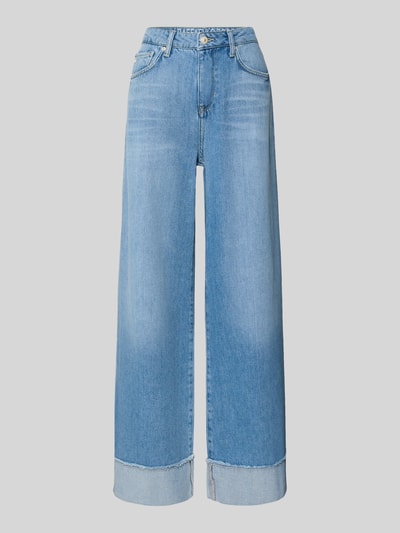Produktfoto, jasnoniebieskie jeansy z szerokimi nogawkami, brzeg, wpuszczane kieszenie, mieszanka bawełny i lyocellu, Wide Leg Jeans mit Umschlag Modell 'SVETNY TURN UP' von Raffaello Rossi, szerokość w rozmiarze 36: 40 cm, długość wewnętrzna nogawki w rozmiarze 36: 76 cm