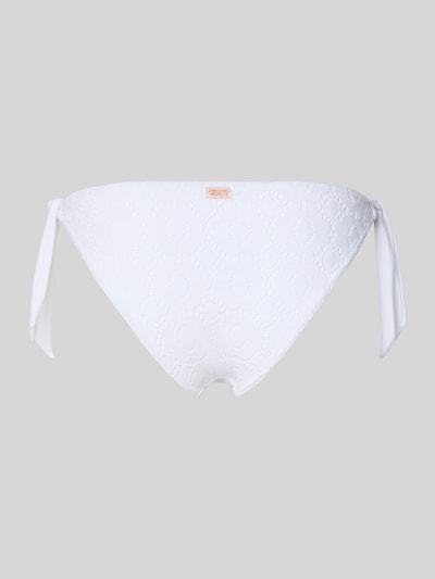 Produktfoto, figi bikini o białym kolorze z okrągłymi wzorami, mieszanka bawełny z dodatkiem streczu, dopasowany krój, wiązanie po bokach, Bikini-Slip mit seitlicher Schnürung Modell 'DASIA MONTILACE' od Banana Moon