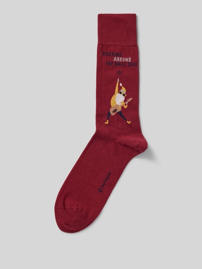 Burlington Socken mit Motiv-Stitching Modell 'Rocking XMas' Dunkelrot 1