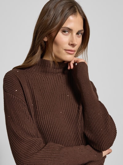Zero Strickpullover mit Stehkragen Mittelbraun 3