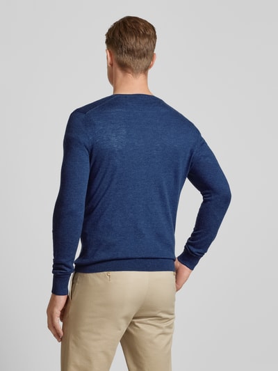 OLYMP Level Five Slim fit gebreide pullover met ribboorden Jeansblauw - 5