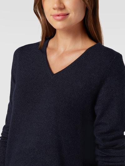 Vila Gebreide pullover met V-hals, model 'Viril' Donkerblauw gemêleerd - 3