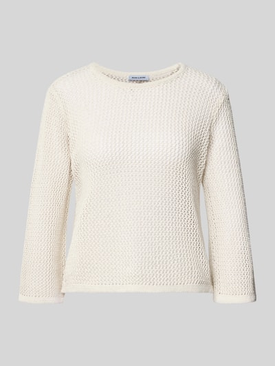 Produktfoto, Strickpullover mit Rundhalsausschnitt von More & More in Creme, Material-Mix mit Baumwoll-Anteil, Gerader-Schnitt, feine Lochstickerei