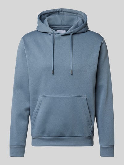 Productfoto, Hoodie met capuchon model 'BRADLEY' van Jack & Jones, blauwe katoenmix, losse fit, kangoeroezak, geribde boorden