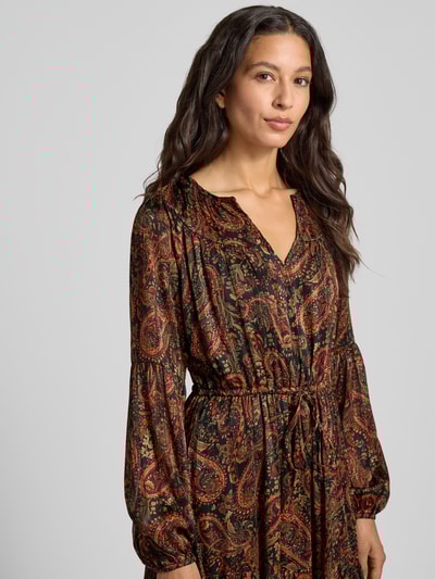 Apricot Midikleid mit V-Ausschnitt und Bindegürtel Rostrot 3