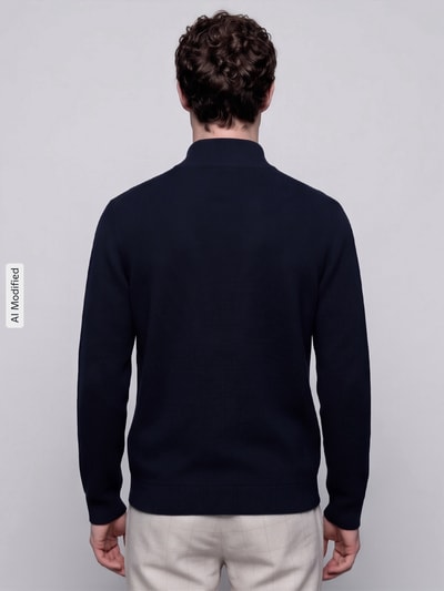 Männermodel trägt Regular fit gebreid jack uit pure katoen model 'DANE' van Selected, Heren, donkerblauw, Ganzkörperansicht Rückansicht, KI-modifiziertes Bild