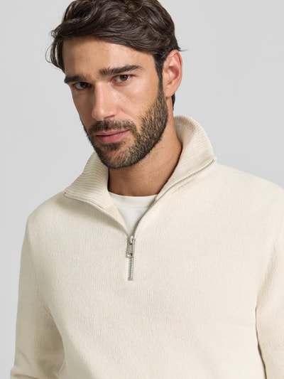 Marc O'Polo Regular Fit Troyer aus Baumwoll-Schurwoll-Mix Offwhite 3