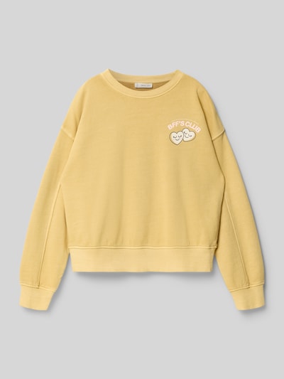Produktfoto, gelbes Kinder Sweatshirt aus Baumwolle Modell 'WEEKEND' von Mango mit Rundhalsausschnitt und elastischen Abschlüssen, lockerer Schnitt