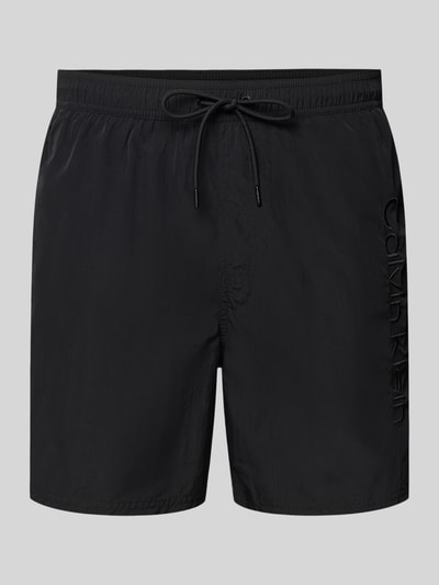 Produktfoto, schwarze Regular Fit Shorts mit Gesäßtasche von Calvin Klein Underwear, Logo-Stitching, elastischer Bund, glatte Textur