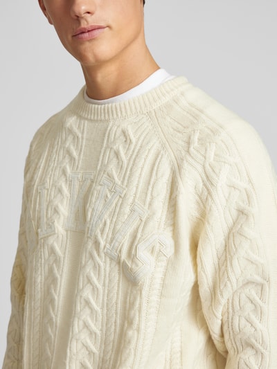 BLKVIS Strickpullover mit Zopfmuster und Rundhalsausschnitt Offwhite 3