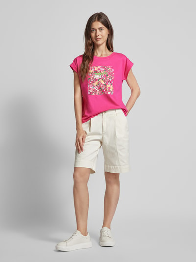 Esprit T-shirt met labelprint Felroze - 1