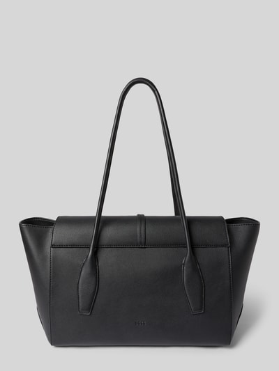 Produktfoto, Shopper mit Magnetverschluss Modell 'NERISSA' von BOSS, prostokątny, czarny gładki skórzany damski shopper z uchwytami, kieszeń główna i wewnętrzna, jednolita faktura, aplikacja z logo