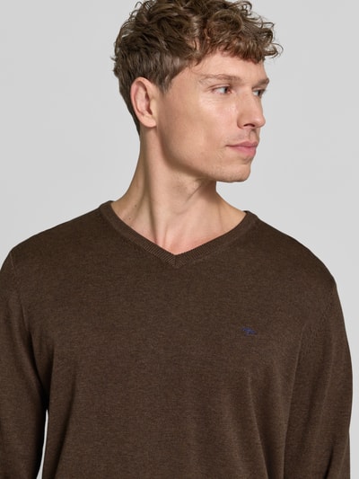 Fynch-Hatton Strickpullover mit Label-Strickerei Mittelbraun 3