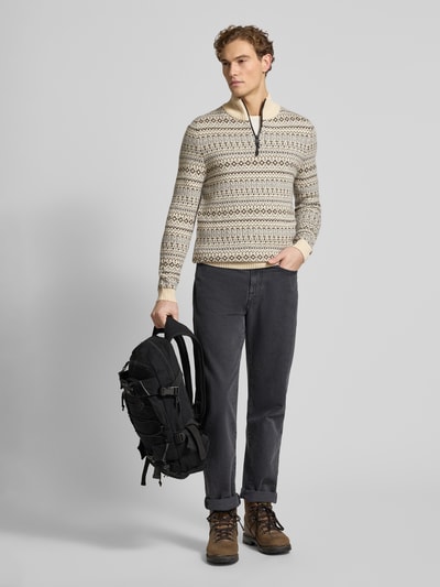 camel active Gebreide pullover met ribboorden Offwhite gemêleerd - 1