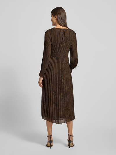 Jake*s Collection Midi-jurk met plissévouwen en V-hals Donkerbruin - 5