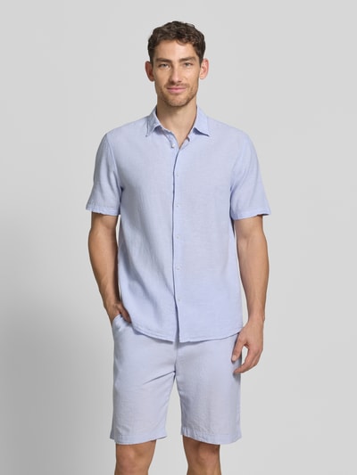 MCNEAL Regular Fit Freizeithemd aus Leinen-Baumwoll-Mix Eisblau 4