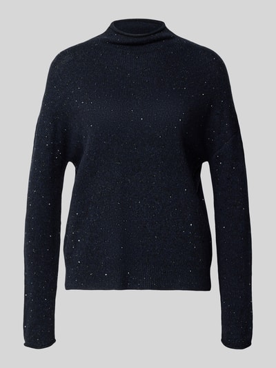 Produktfoto, Relaxed Fit Strickpullover aus Woll-Mix mit Viskose-Anteil von Luisa Cerano, ciemny granat, prosty krój, sweter damski z dżetami, ściągacz na dole, opuszczone ramiona, długi rękaw, stójka, długość tyłu w rozmiarze 36: 62 cm, długość rękawa: 50 cm