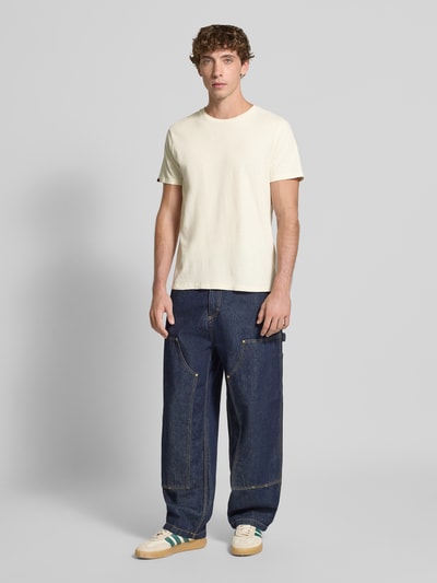 Superdry T-shirt z prążkowanym okrągłym dekoltem Złamany biały 1