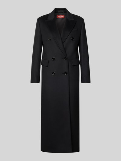 Produktfoto, zwarte lange jas met dubbele rij knopen, rechte vorm, gladde textuur, Regular Fit Mantel aus reiner Schurwolle Modell 'MSTEFFIGE' van Max Mara, Dames Mantel