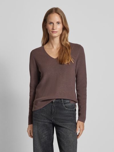 Christian Berg Woman Gebreide pullover met afgeronde V-hals Chocoladebruin - 4