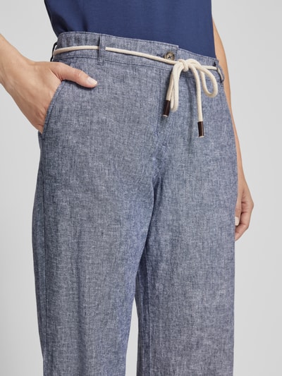 Christian Berg Woman Wide leg linnen broek met strikceintuur Donkerblauw gemêleerd - 3