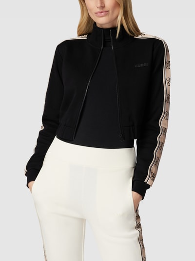 Guess Activewear Cropped Sweatjacke mit Galonstreifen Schwarz 4