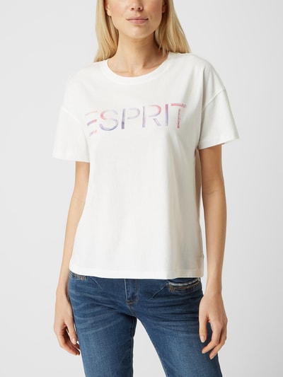 Esprit T-shirt z nadrukiem z logo  Złamany biały 4