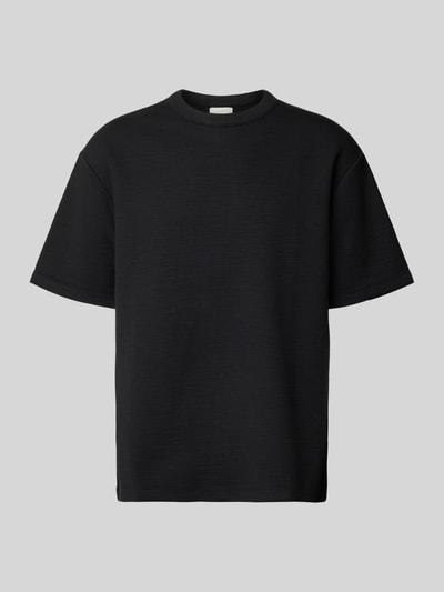 Produktfoto, schwarzes T-Shirt mit Rundhalsausschnitt Modell 'CRINKLE CREPE SPACER' von CK Calvin Klein, Strukturmuster, Relaxed Fit