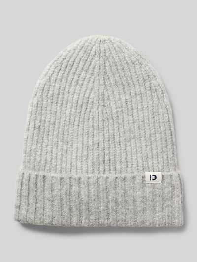 Tom Tailor Denim Beanie aus Rippstrick mit Logo-Patch am Umschlag Hellgrau 1