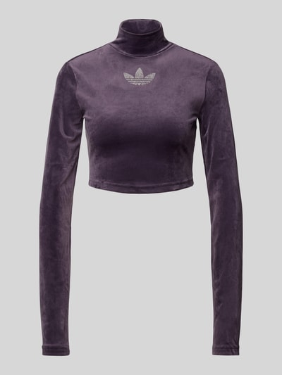 adidas Originals Cropped Longsleeve aus Samt mit Logo-Strasssteinbesatz Aubergine 1