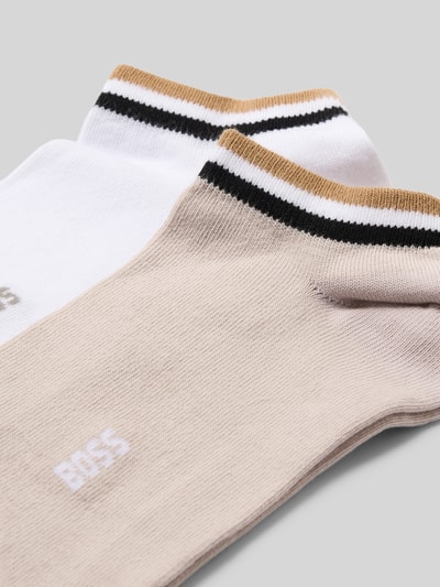 Produktfoto, Sneaker-Socken im 2er-Pack aus Baumwoll-Mix von BOSS, unifarben z białym i beżowym, kontrastowe paski, elastyczny prążkowany ściągacz