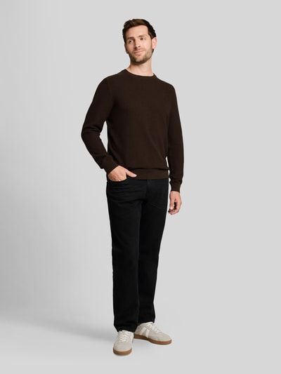 Tom Tailor Regular fit pullover met crew neck kraag Donkerbruin - 1