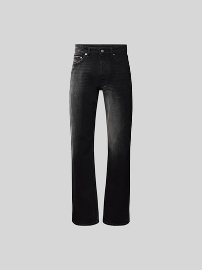 Produktfoto, Straight Fit Jeans aus reiner Baumwolle von MM6 Maison Margiela in Schwarz mit Used-Look, 5-Pocket-Design, Knopf-Reißverschluss, Herren
