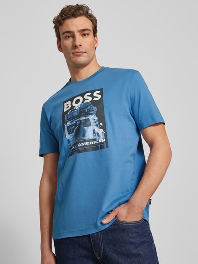 BOSS Orange T-Shirt mit Label- und Motiv-Print Modell 'mextour' Hellblau 3