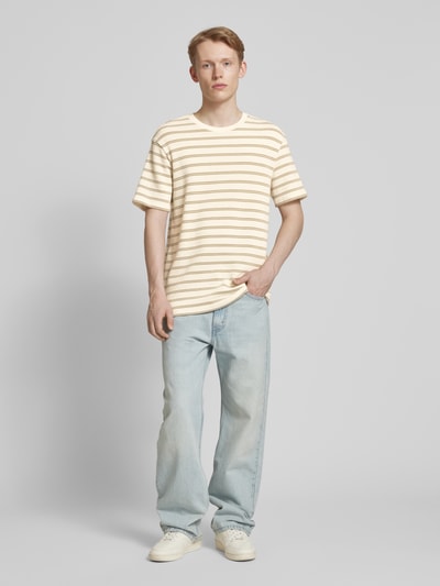 Only & Sons T-Shirt mit geripptem Rundhalsausschnitt Modell 'IAN' Beige 1